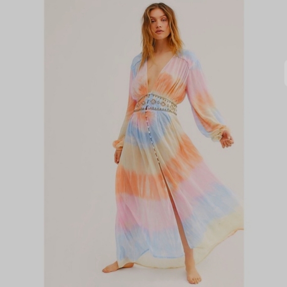 *sold*NWT Free People Unicorn Tie Dye Maxi Kimono Dress - Picture 4 of 9